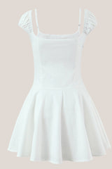 White Cap Sleeves A-Line Cotton Mini Dress