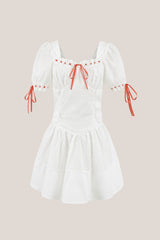 White Square Neck Cotton A-Line Mini Dress