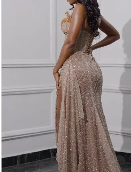 Sexy Senior Prom Dresses High Schools Inspo Mermaid Royal Blue Sweetheart Sequins Slit For Black Girls Semi Formal Grad Long Party Dress AB2160