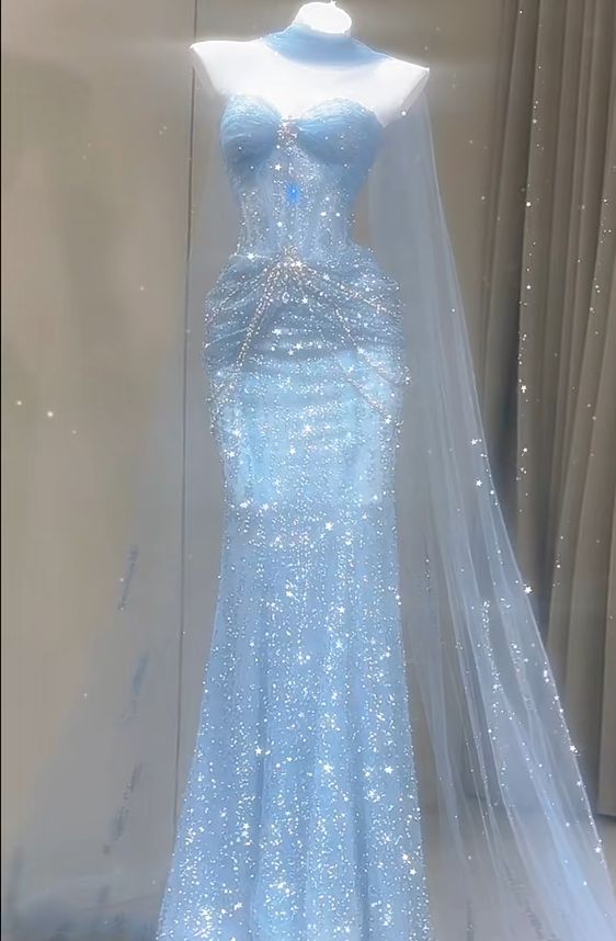 Blue Mermaid Prom Dress Aesthetic Sweetheart Tulle Long Formal Evening Dresses AB1664