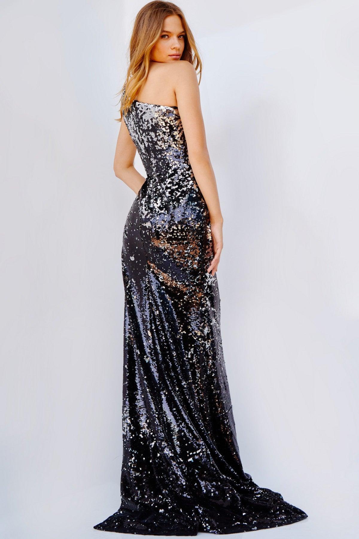 Jovani JVN09895 Long One Shoulder Fitted Sequin Prom Dress
