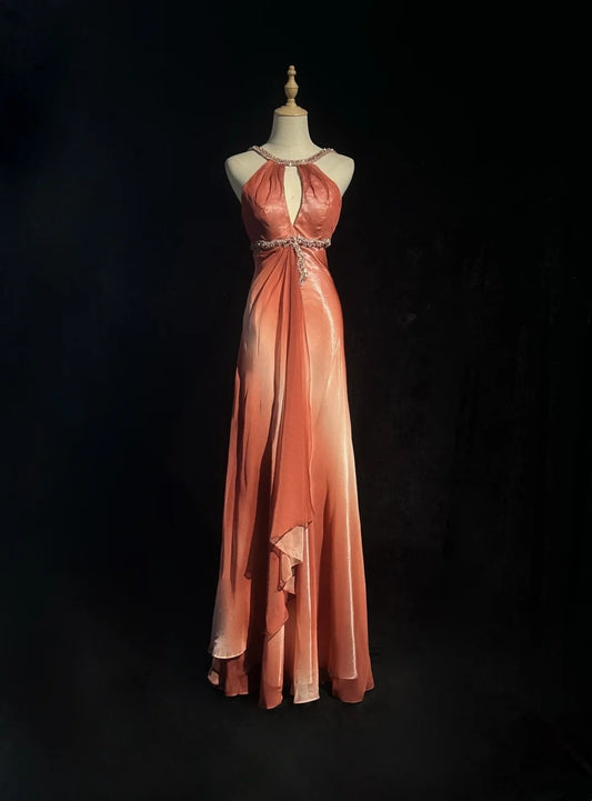Vintage Y2K Mermaid 2000s Orange Ombre Gown Gradient Colors Halter Formal Dress Prom Dresses N2569