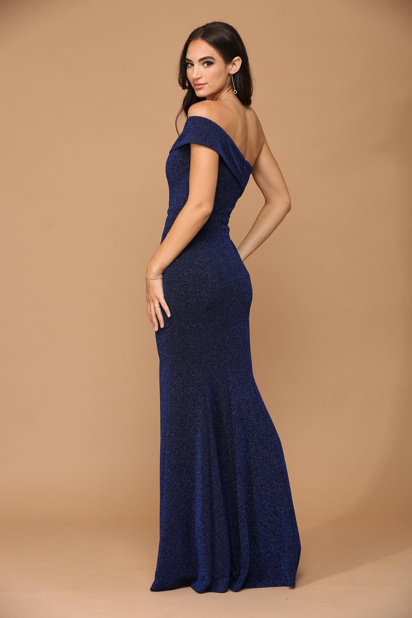 Long One Shoulder Formal Metallic Prom Dress