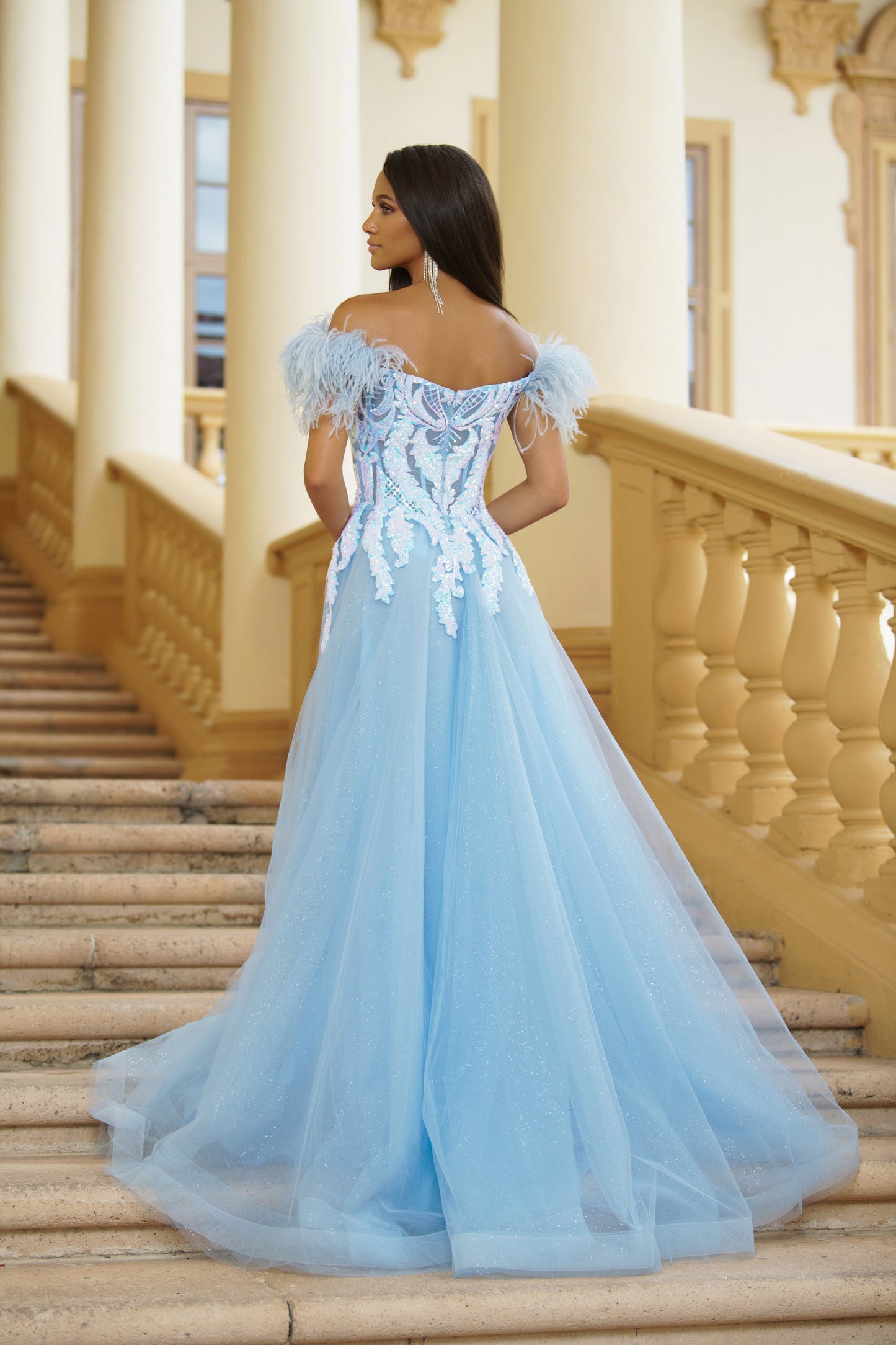 Ava Presley 39213 Formal Prom Long Sequin Feather Dress