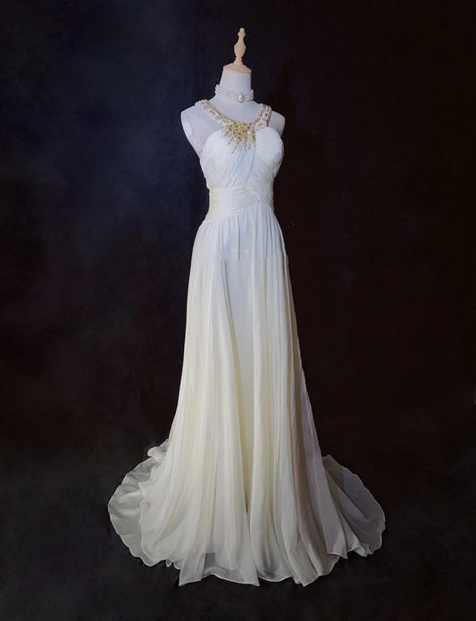 Vintage Prom Dresses 80s A Line Halter Yellow Chiffon Gradient Color Long Evening Outfits N3455