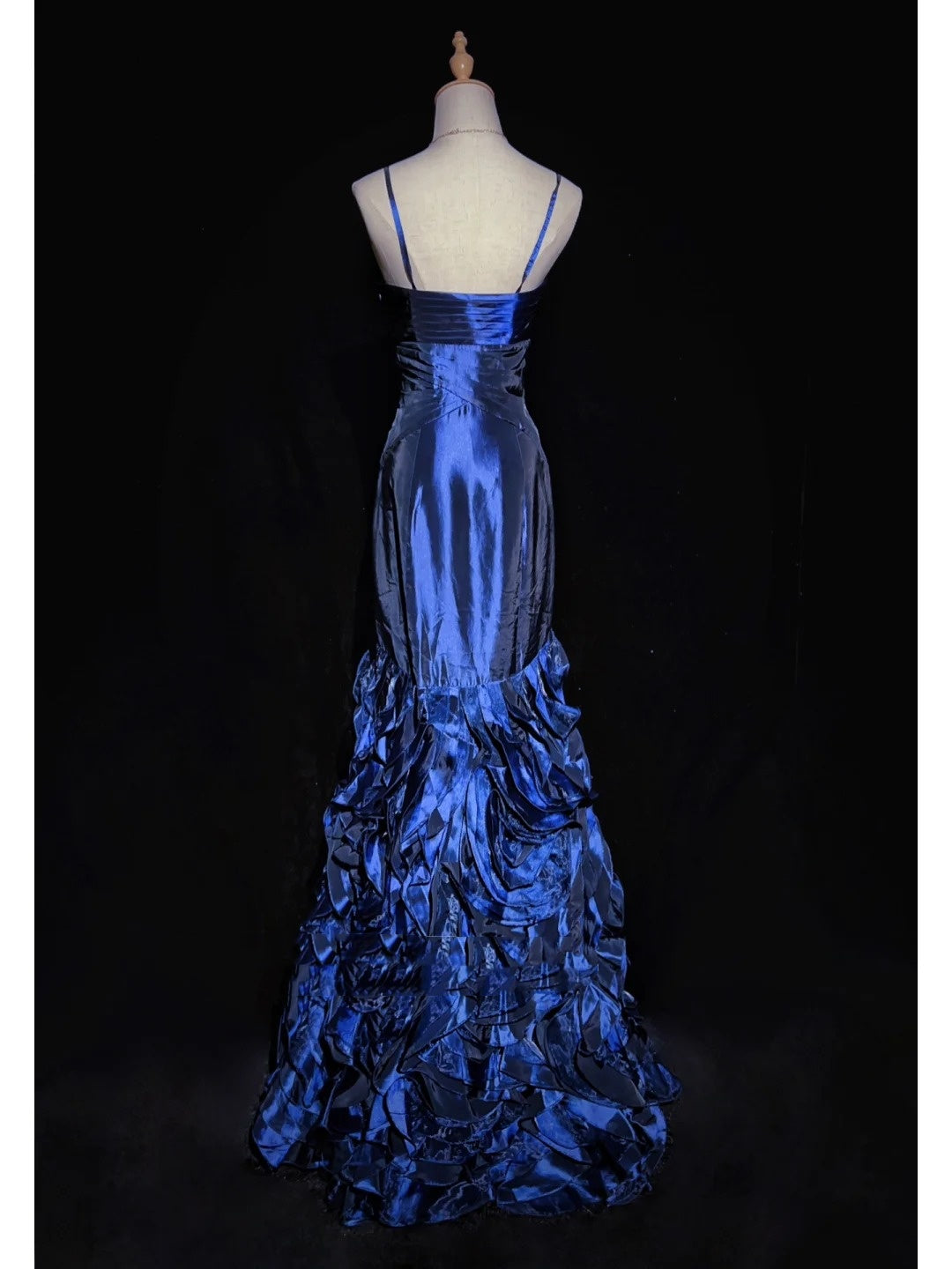 Vintage Prom Dresses Inspo Mermaid Spaghetti Strap Navy Blue Tiered Layers 80s With Ruffled Formal Gowns N3361