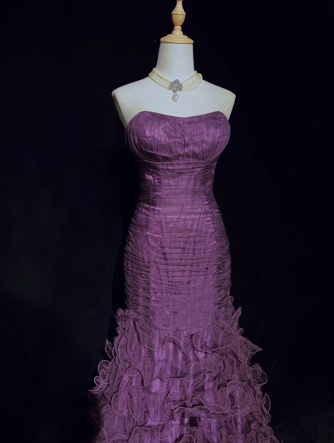 Modest Prom Dresses Inspo Mermaid Sweetheart Purple Tulle Ruffled 80s Long Formal Gowns N3395