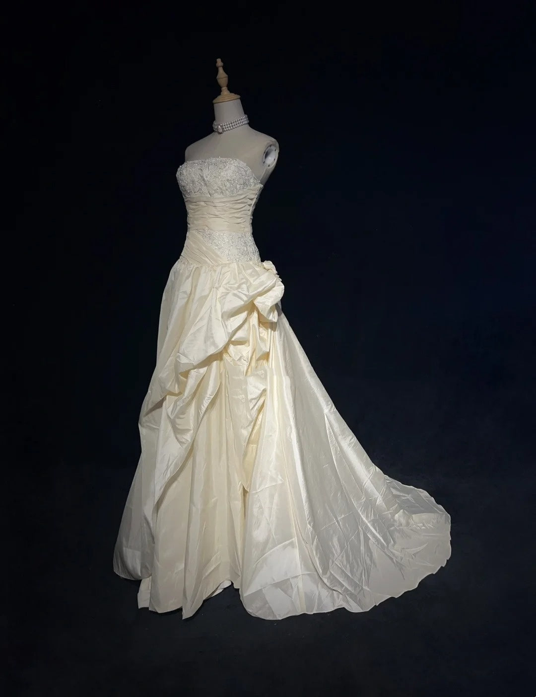 Vintage Prom Dresses 80s Ball Gown Light Champagne Strapless With Lace Evening Outfits N3470