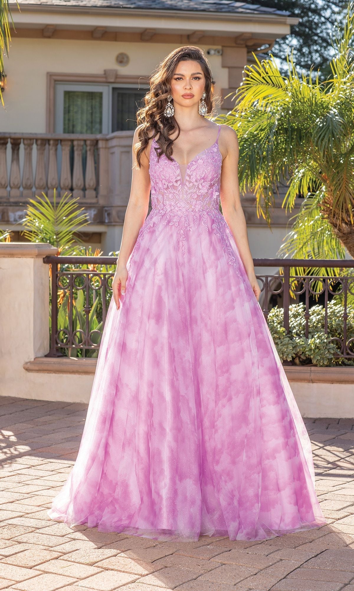 Sheer-Bodice Tie-Dye Long Prom Ball Gown 4320
