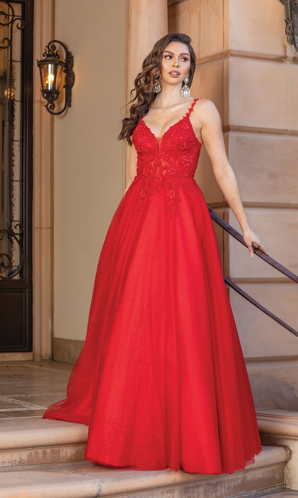 Sheer Corset-Bodice Long Glitter Ball Gown 4328
