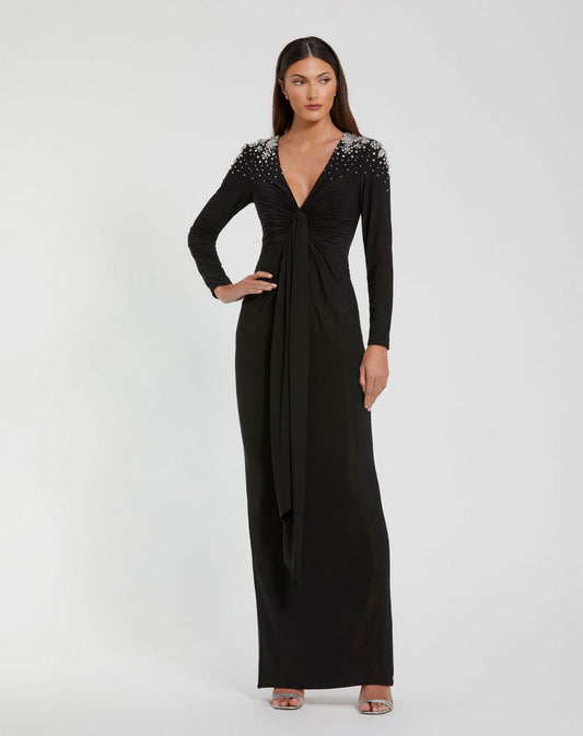 Long Sleeve Beaded Dress Formal Mac Duggal 44063