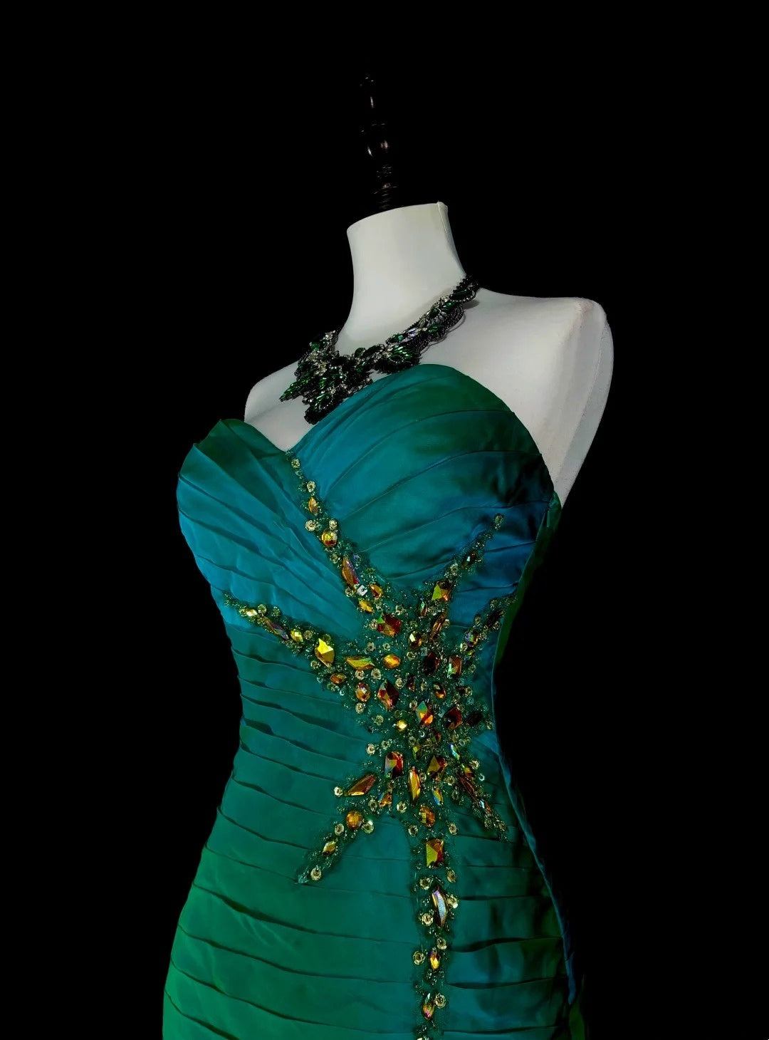 Vintage Mermaid Sweetheart Green Satin With Beads Long Gowns Formal 18th Birthday Party Prom Dresses N1751