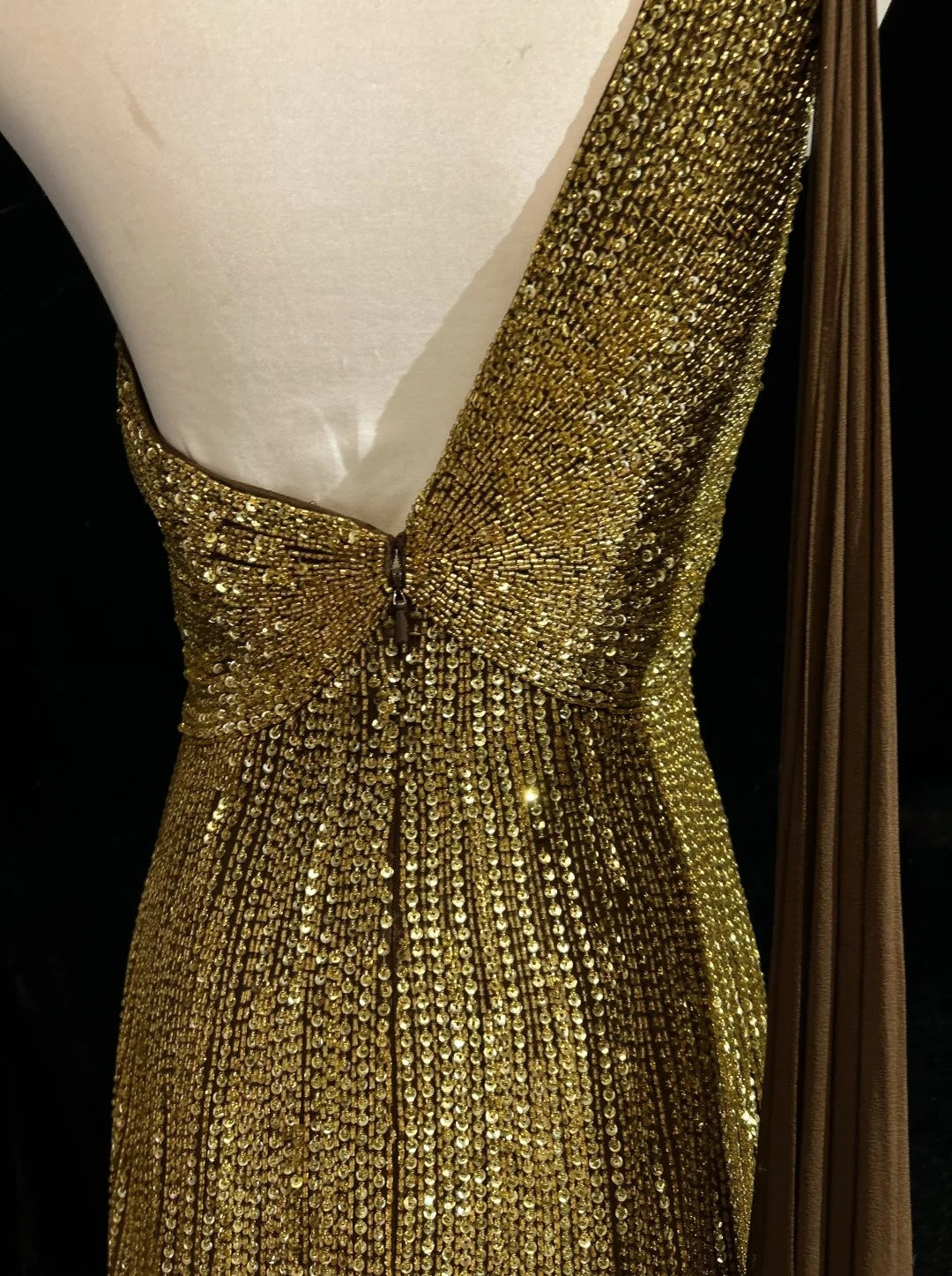 Vintage Mermaid 2000s One Shoulder Gold Sequin Formal Dress Long Sparkly Prom Dresses N2574
