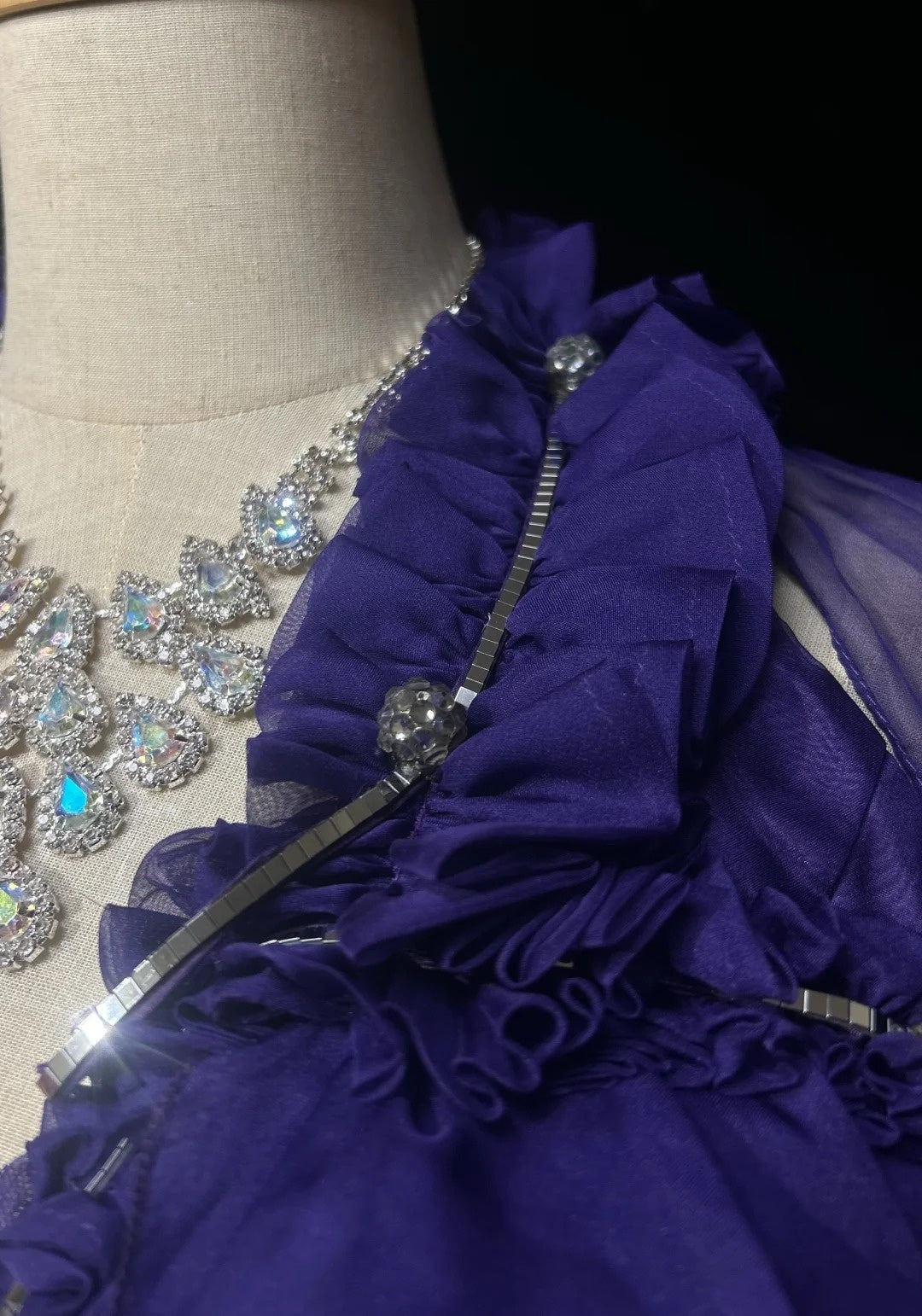 Vintage Prom Dresses 1960s Mermaid V Neck Purple Chiffon With Ruffled Long Prom Gown N3110