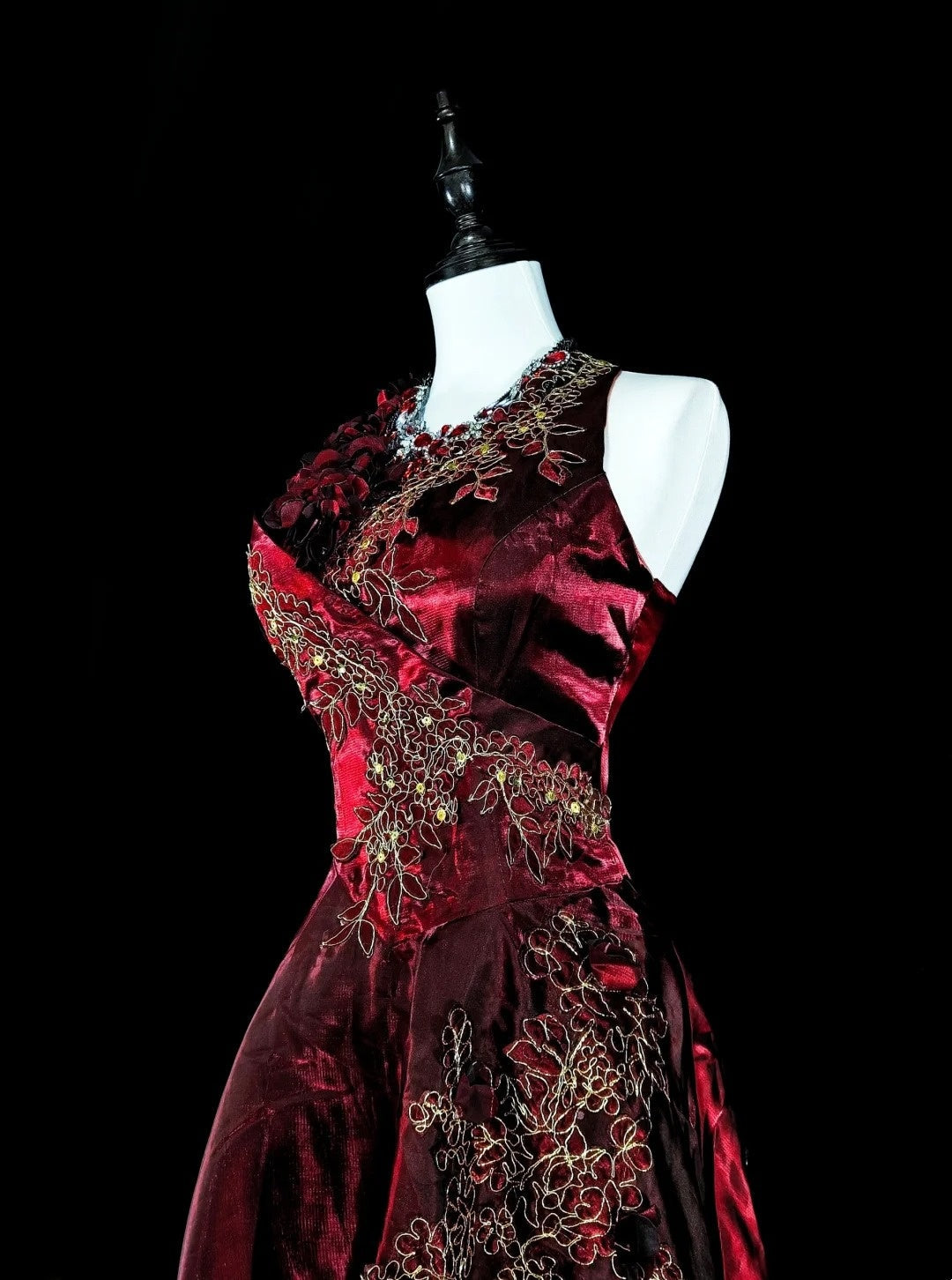 Vintage A line Scoop Burgundy Satin 80s Evening Gowns Formal Birthday Dress Long Prom Dresses N1758