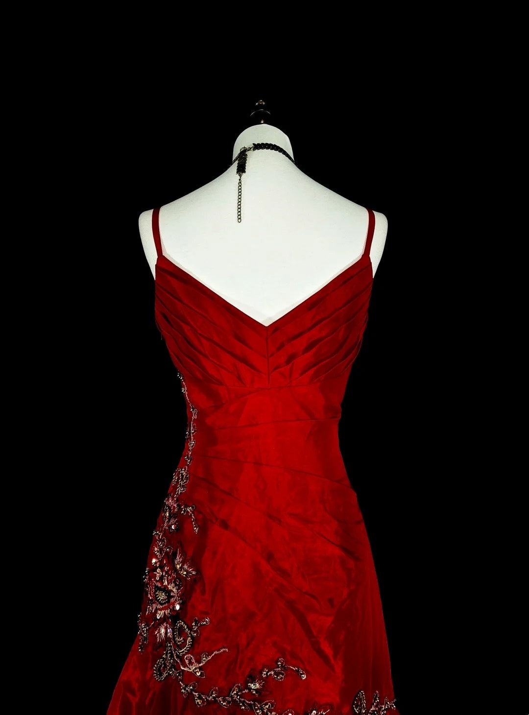 Vintage 1980s Mermaid Spaghetti Straps Red With Appliques Sleeveless Long Prom Formal Dresses N1601