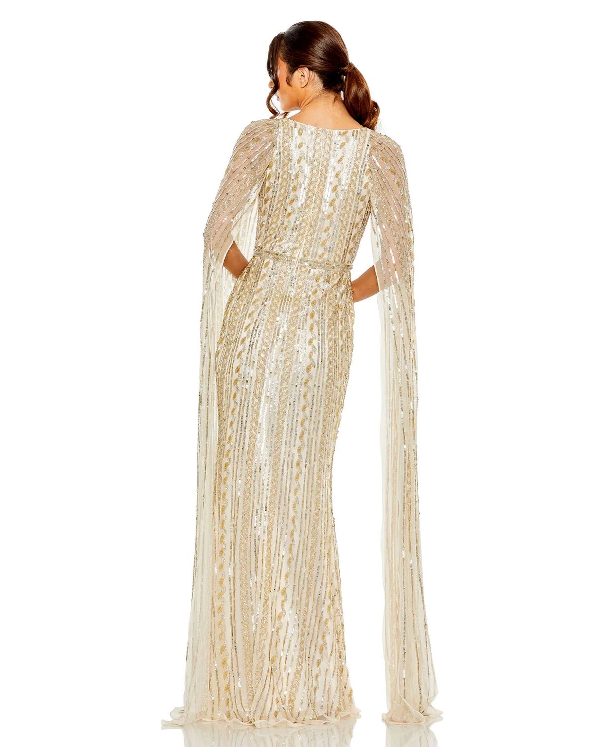Long Sequined V Neck Cape Sleeve Dress Sequined V Neck Cape Sleeve Mac Duggal 5915