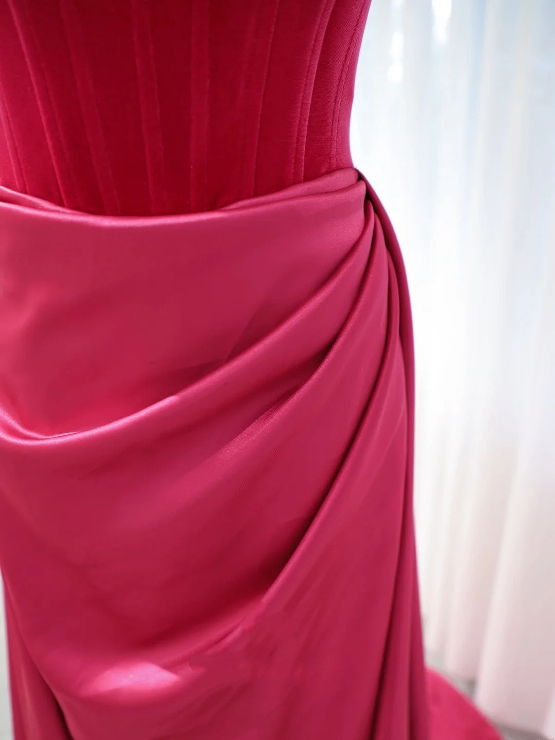 Beautiful Prom Dresses Mermaid Strapless Hot Pink Satin With Folded Long Formal Gown N2934