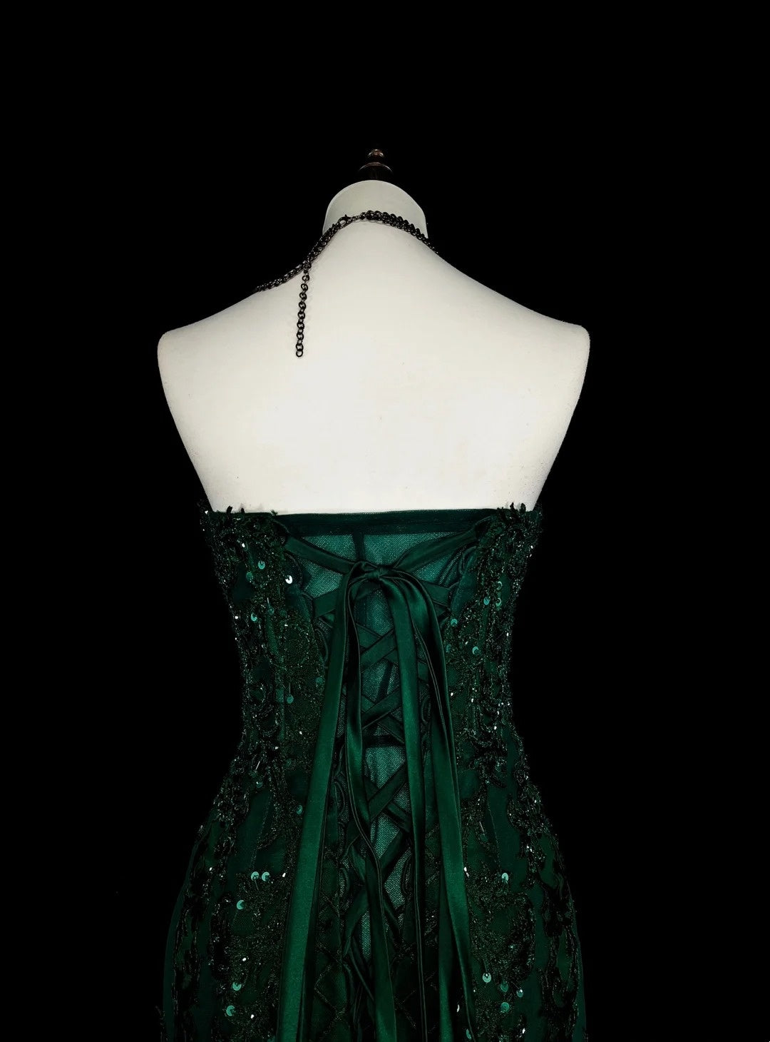 Vintage 1960s Mermaid Sweetheart Dark Green With Crystals Gems Sleeveless Long Prom Formal Dresses N1593