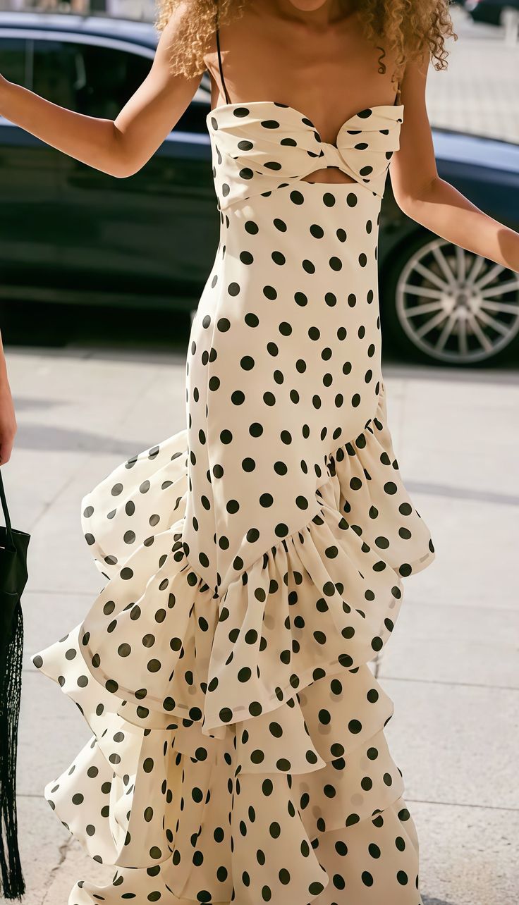 Strapless Mermaid Long Prom Dresses Dots Ruffle Sleeveless Party Dress AB1761