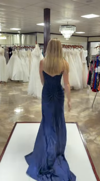 Elegant Mermaid Strapless Navy Blue With Beads Slit Long Formal Prom Evening Dress Dinner Outfits Party Gowns AB2070