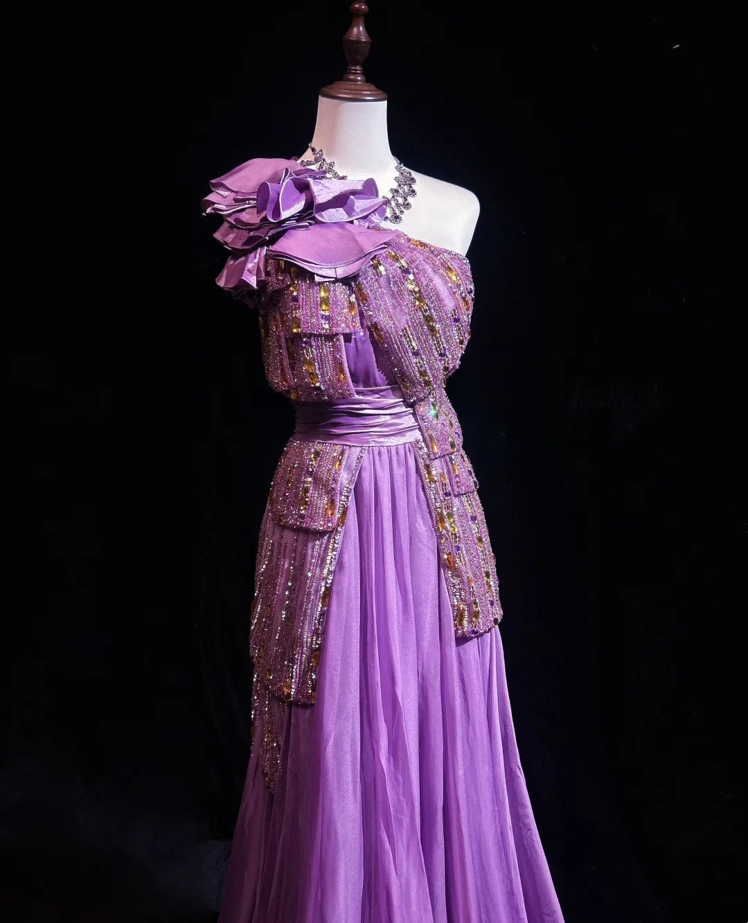 Vintage Prom Dresses Inspo A Line One Shoulder Lilac Chiffon 1990s With Beading Formal Gowns N3324