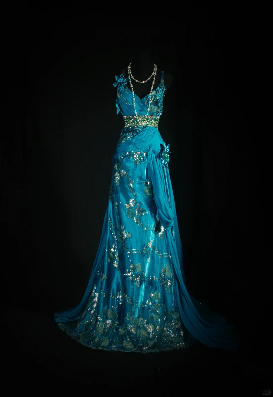 Vintage Prom Dresses 90s Formal Mermaid Spaghetti Straps Blue Chiffon With Beadings Long Party Gowns Prom Dresses AS041