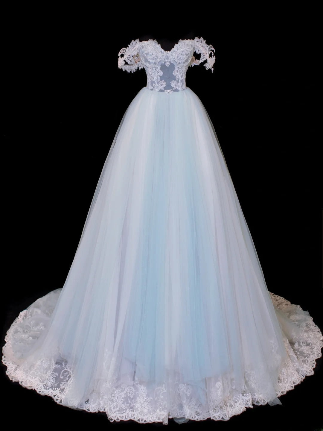 Modest Prom Dress Aesthetic Ball Gowns Off The Shoulder Tulle Blue Style Impress Long Prom Dresses Party Formal Gown SA045