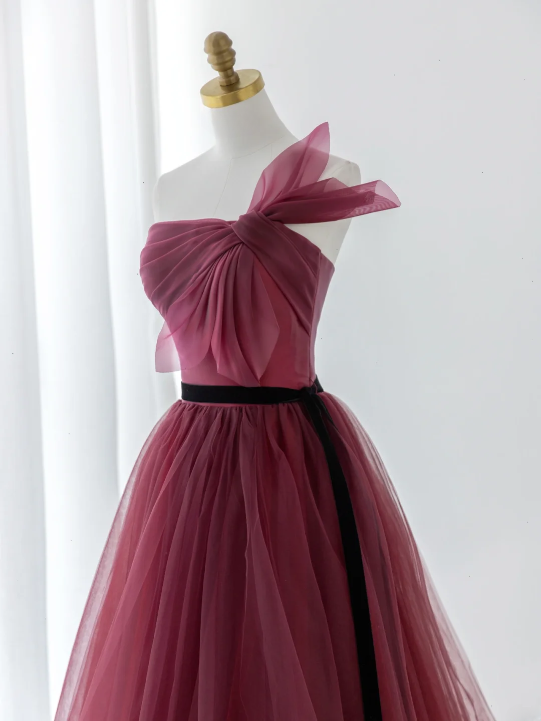 Elegant Ball Gown Strapless Burgundy Tulle Long Formal Prom Dresses Dance Night Outfits Evening 18th Birthday Outfit AS177