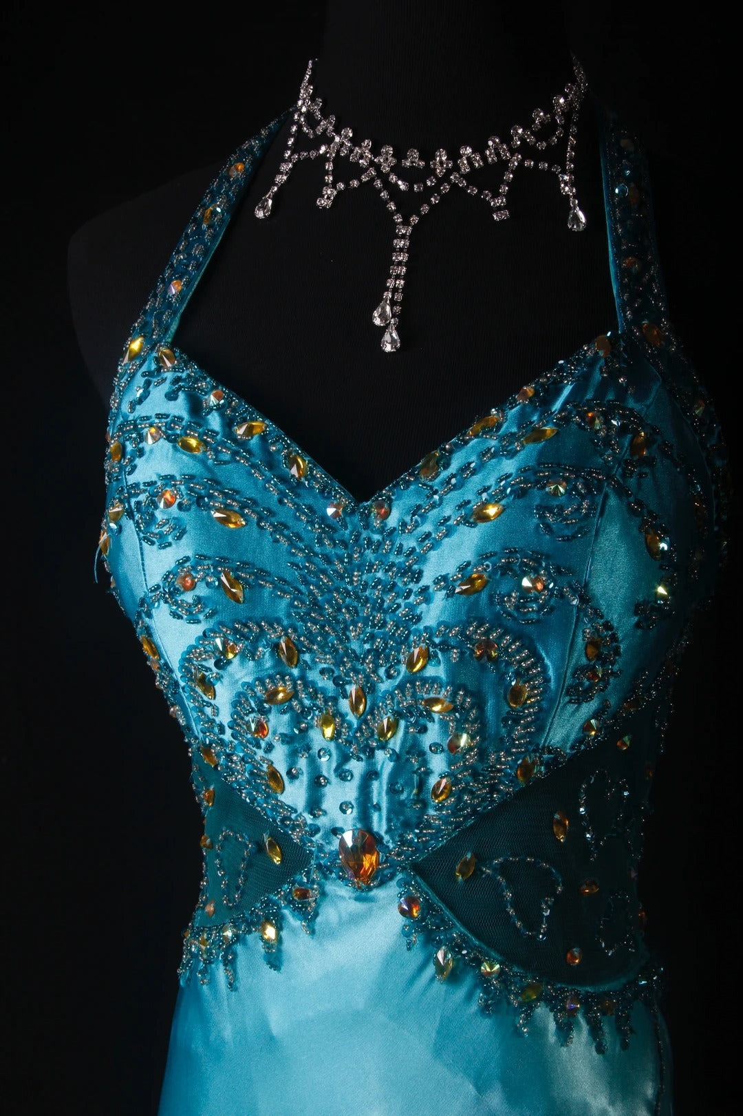Vintage Mermaid Halter Blue Satin With Beads Long Formal Fancy Prom Dresses Night Outfits Party Gowns For Teens AS189