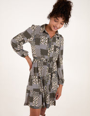 Patchwork Belted Mini Shirt Dress