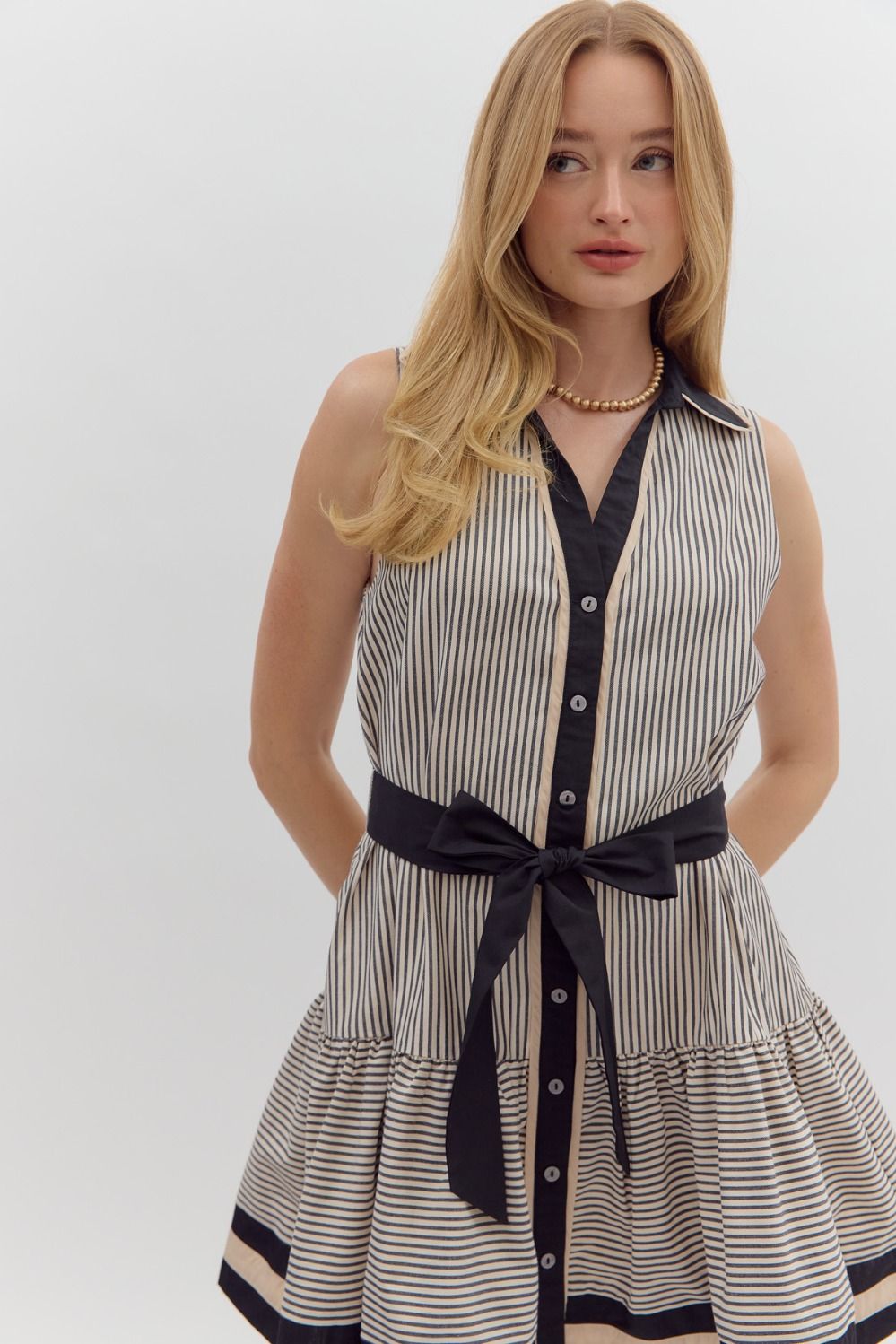 Elara Striped Ruffle Hem Mini Dress
