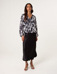 Metallic V Neck Bubble Hem Blouse