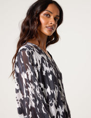Metallic V Neck Bubble Hem Blouse