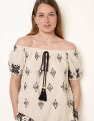 Embroidered Bardot Top