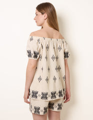 Embroidered Bardot Top