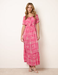 Starfish Print Tie Front Maxi Dress