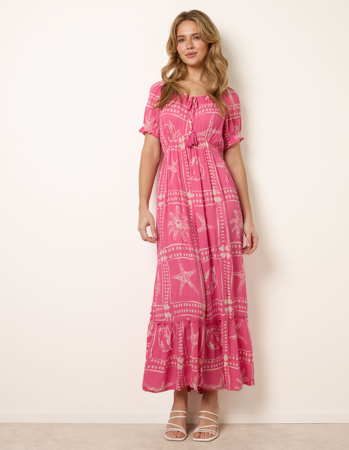 Starfish Print Tie Front Maxi Dress