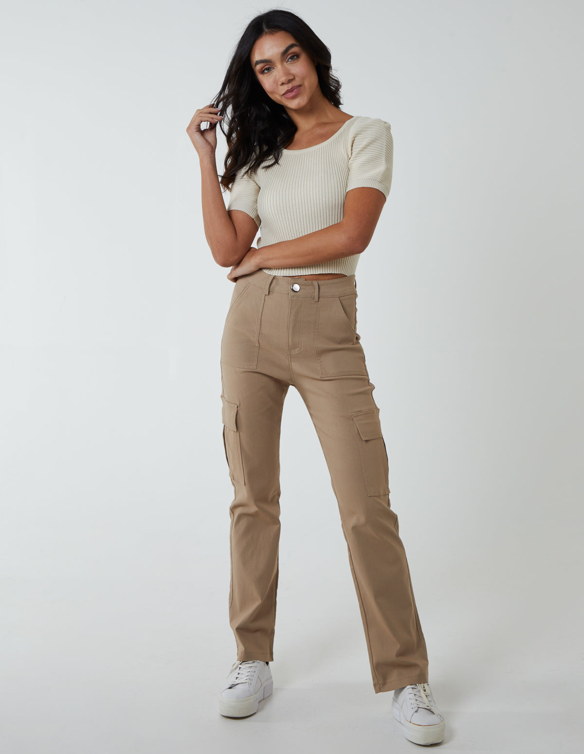 Straight Leg Pocket Detail Cargo Trousers