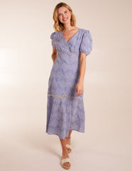 Broderie Anglaise Puff Sleeve Midi Dress