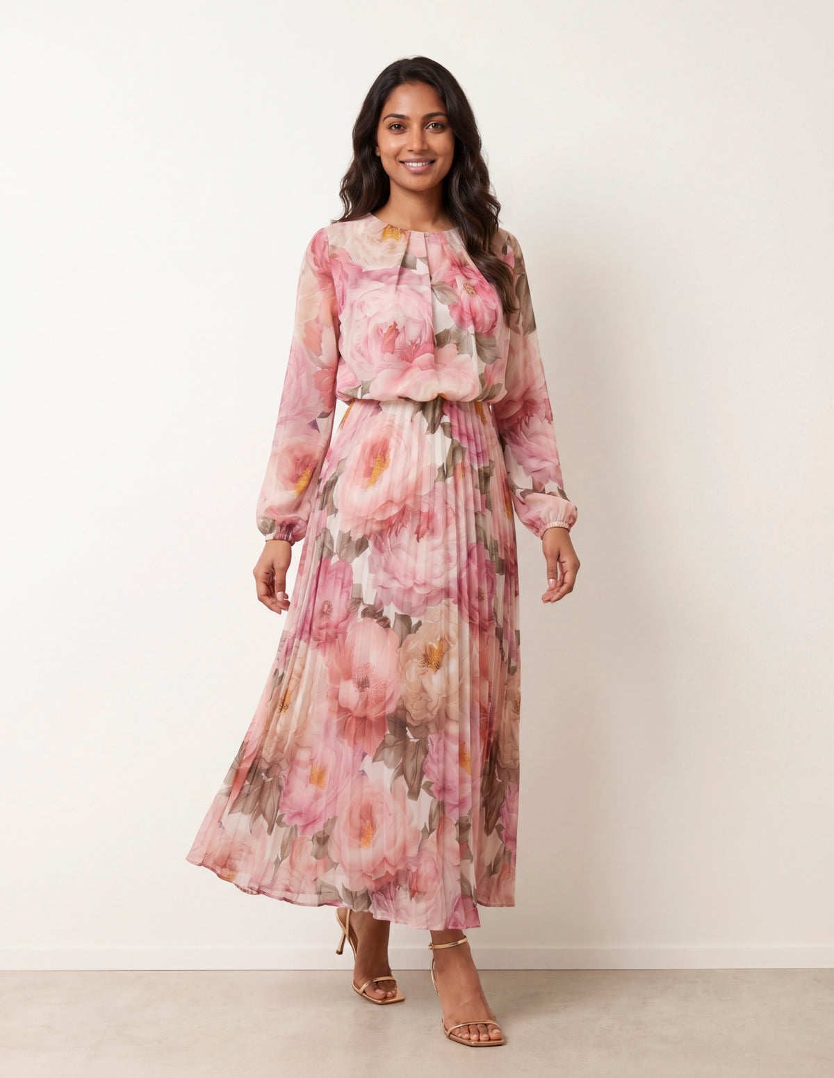 Pleated Floral Dress