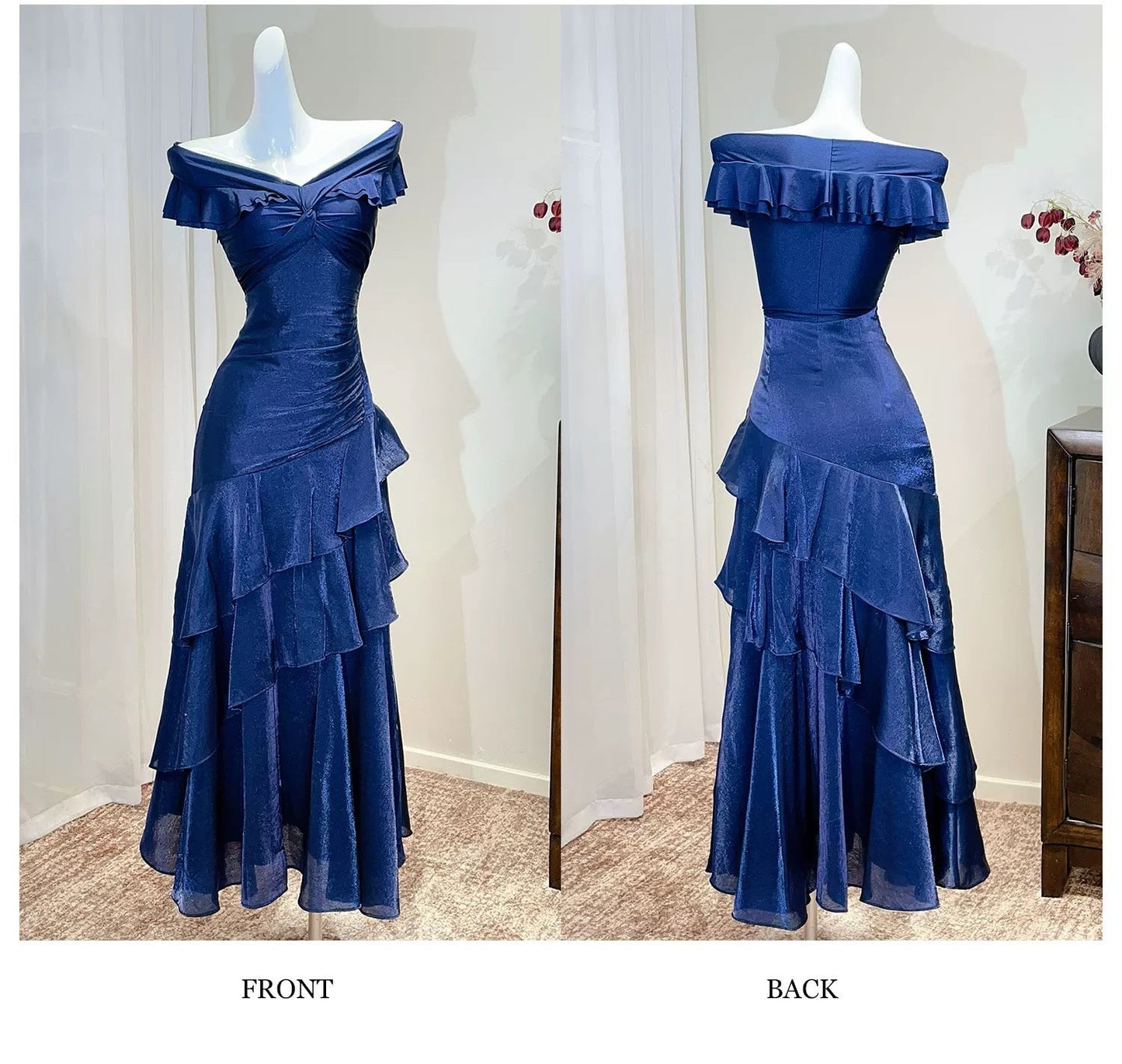 Classy Mermaid Off The Shoulder Black With Short Sleeves Long Formal Gowns Prom Dresses N2056