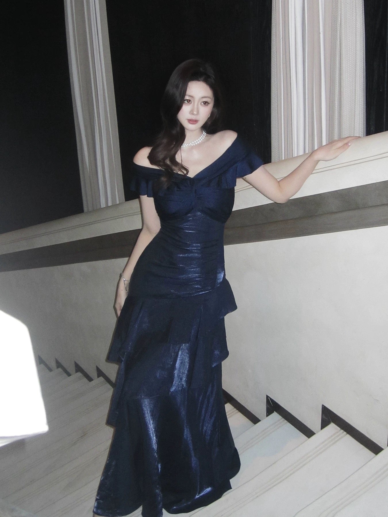 Classy Mermaid Off The Shoulder Royal Blue With Short Sleeves Long Formal Gowns Prom Dresses N2051