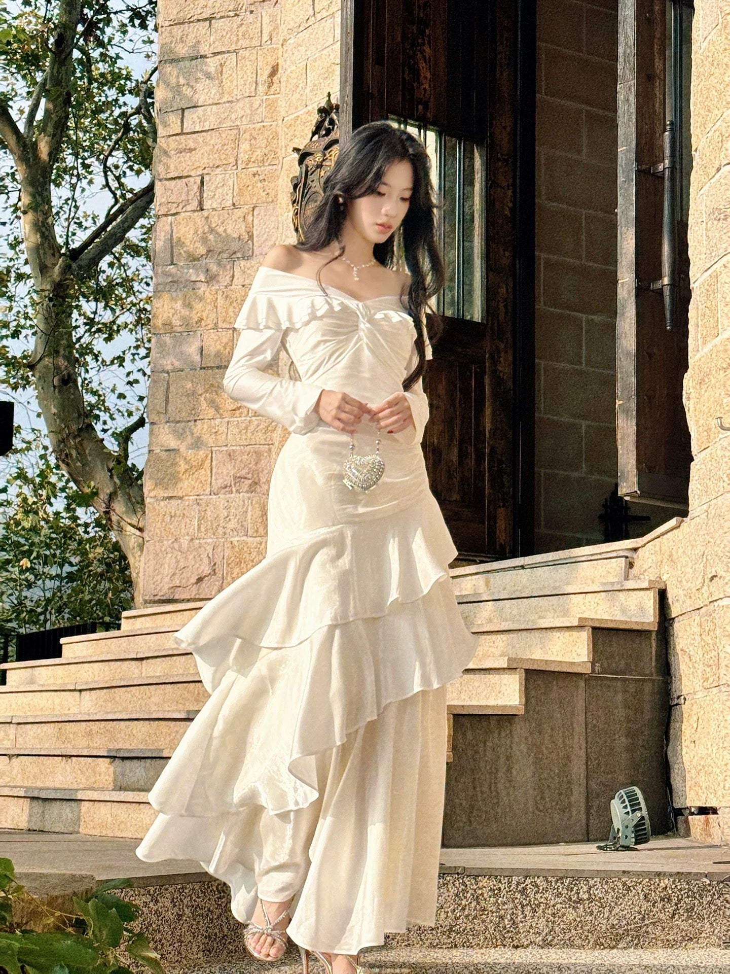 Modest French Style Mermaid Off The Shoulder White Fashion Women Long Formal Outfits Prom Dresses N2090