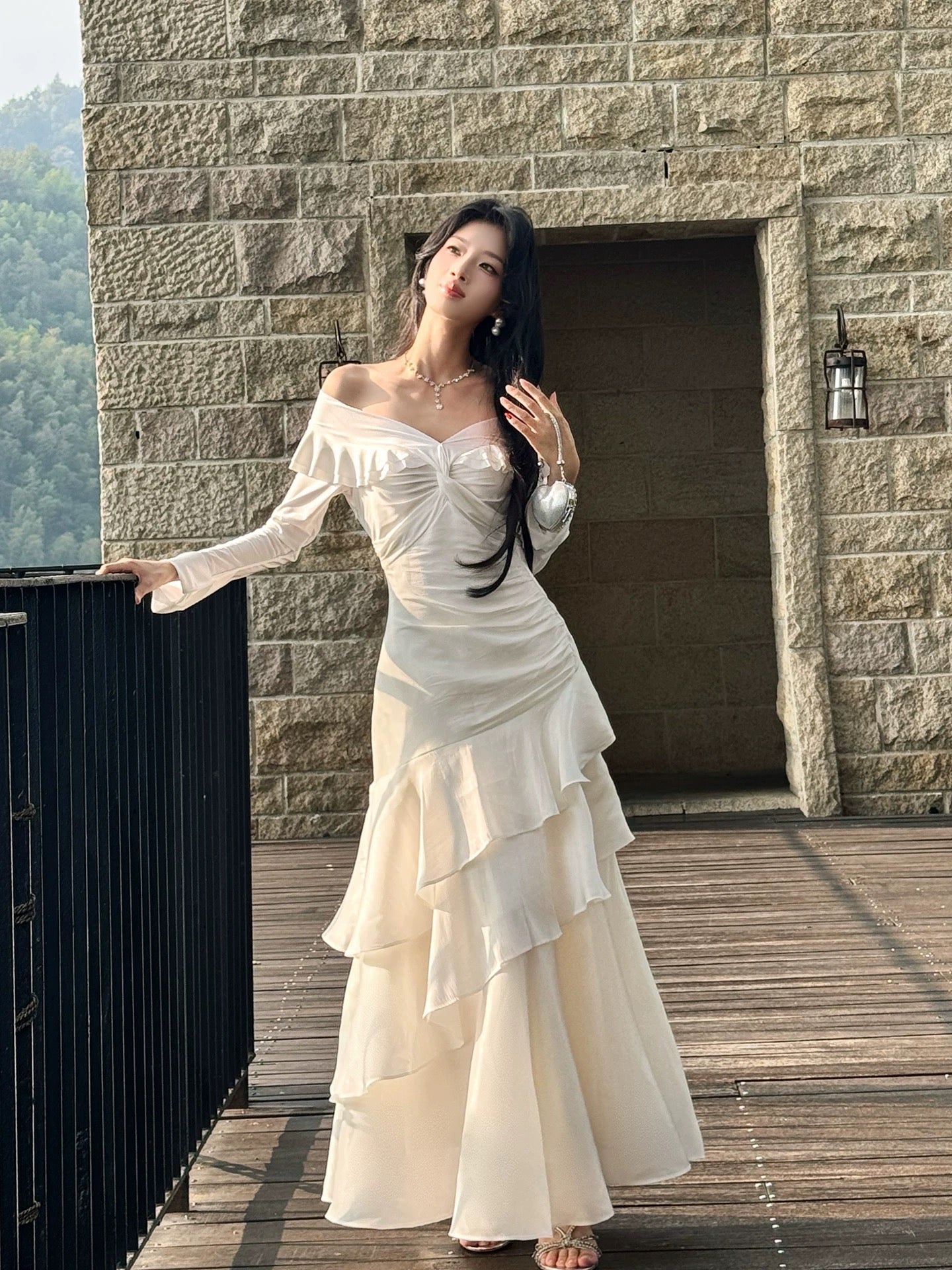 Modest French Style Mermaid Off The Shoulder White Fashion Women Long Formal Outfits Prom Dresses N2090