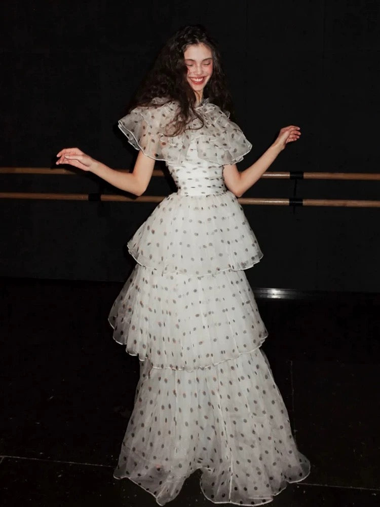 French Style Ball Gown Black Polka Dots For High Schools Teens Prom Dresses Graduation Dress N1692