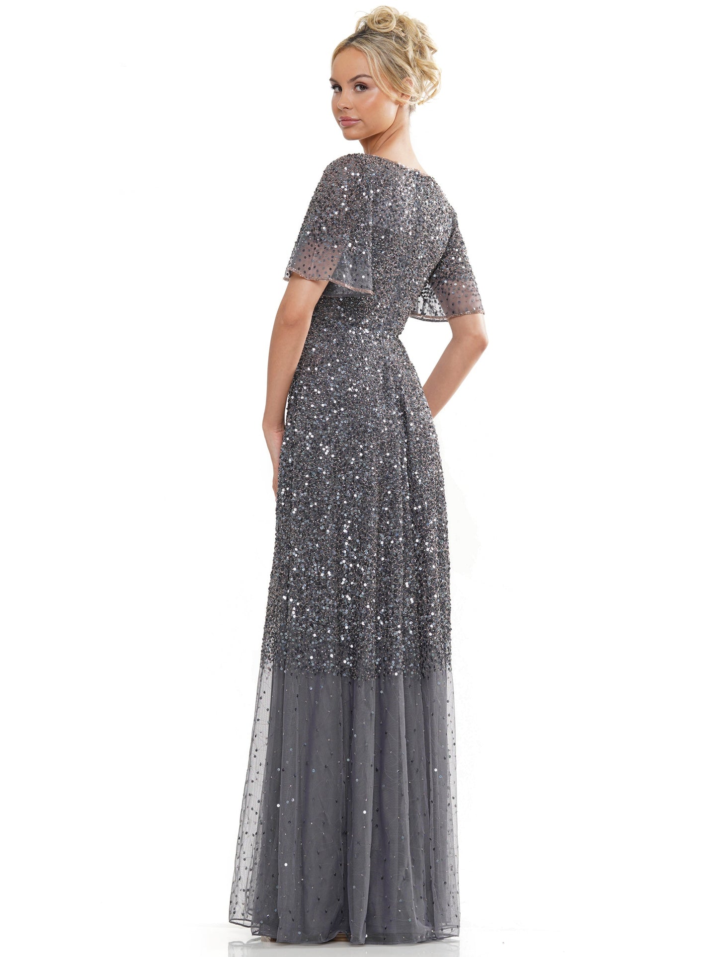 Long Beaded Formal Short Sleeve Dress by Marsoni MV1259