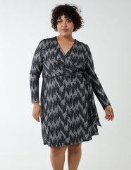 Curve Sparkly Fixed Wrap Skater Dress With Tie