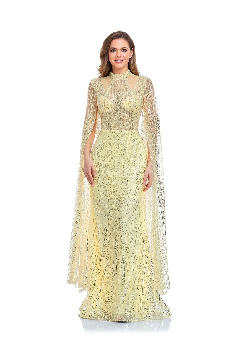 High Couture NR2260 Long Sleeve Formal Cape Dress