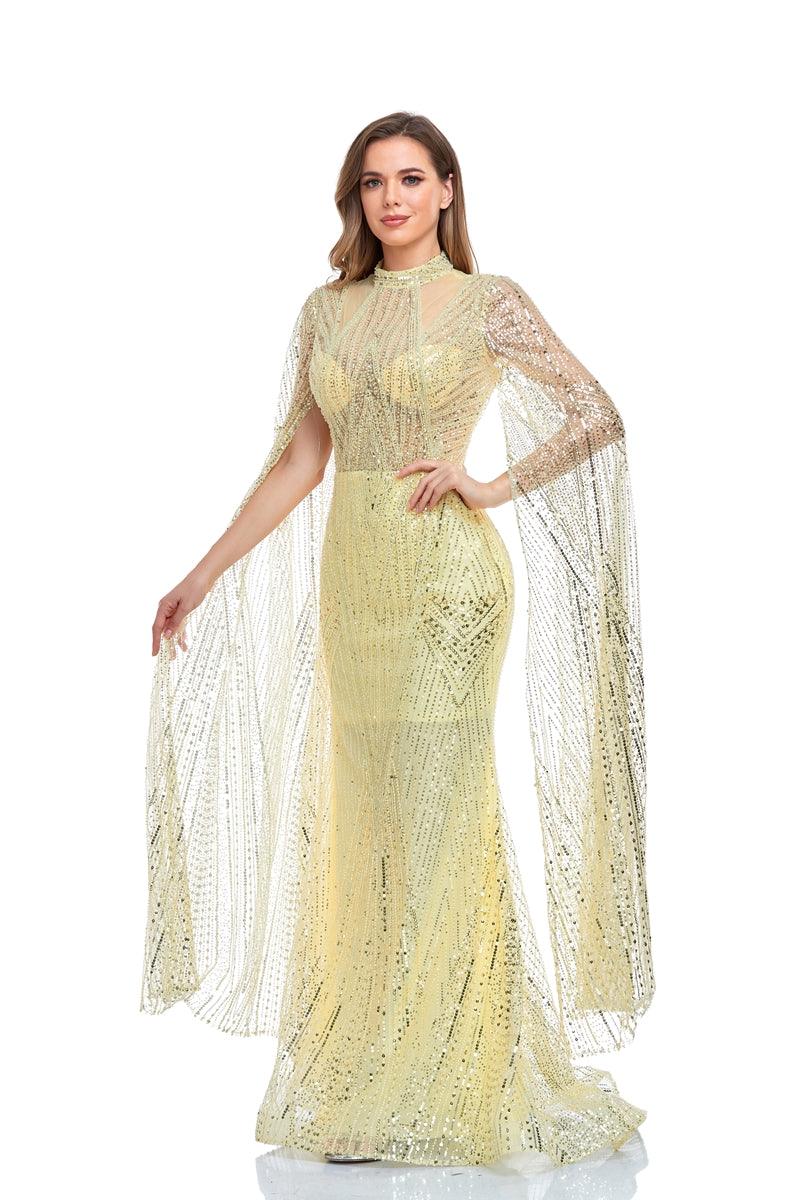 High Couture NR2260 Long Sleeve Formal Cape Dress